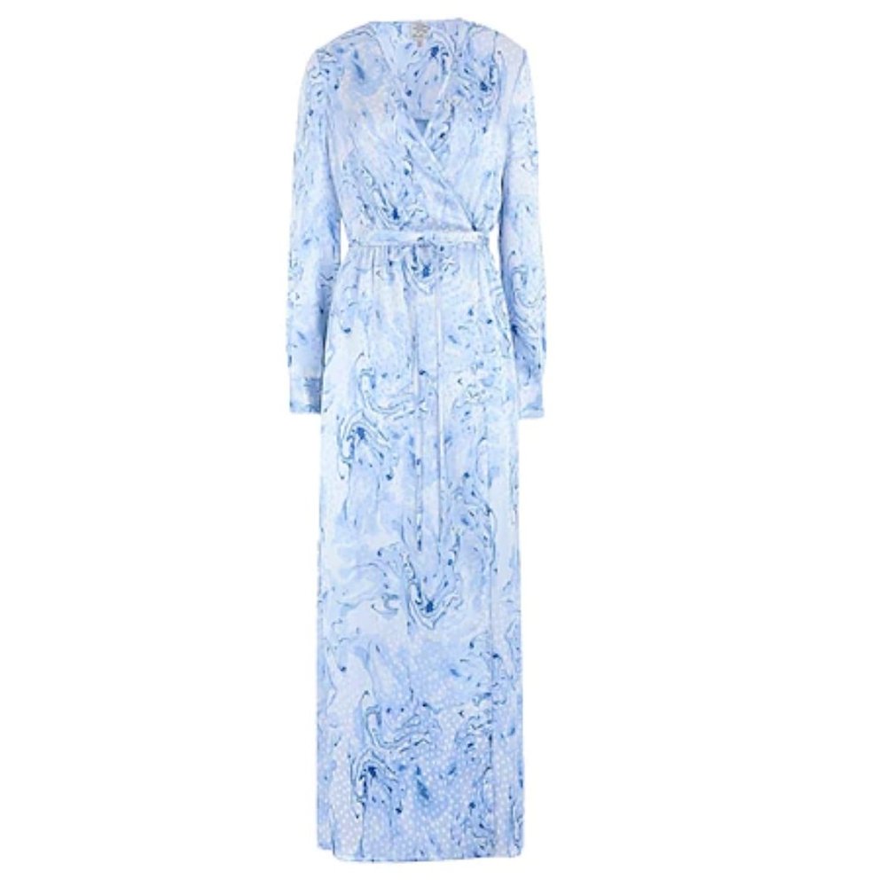 100% Silk Wrap Maxi Long Sleeve Dress